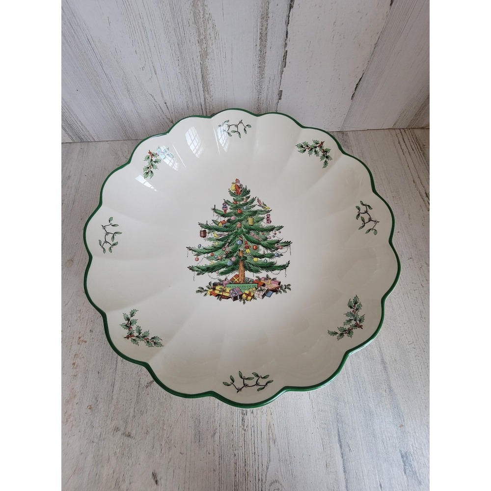 Spode tree scalloped dish‎ platter 89 Xmas home decor kitchen vintage
